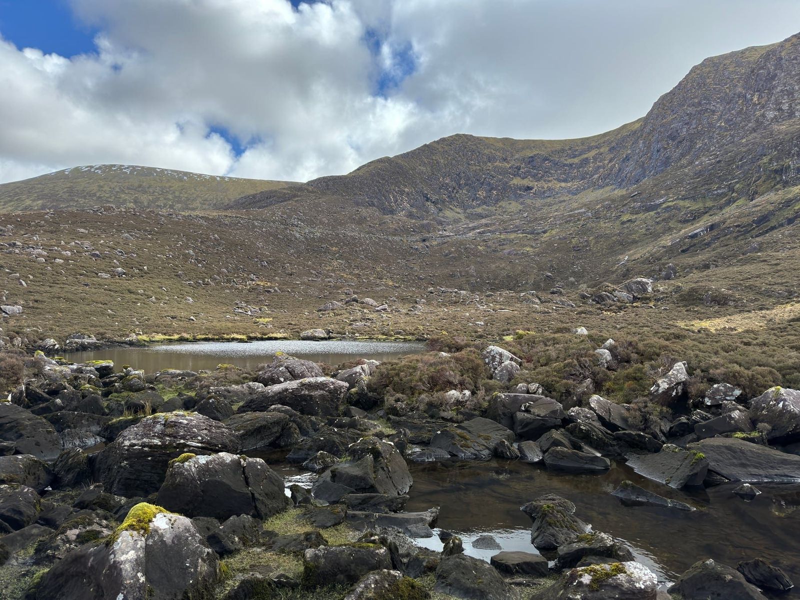 A rough stream crossing among rocks on the Green Road