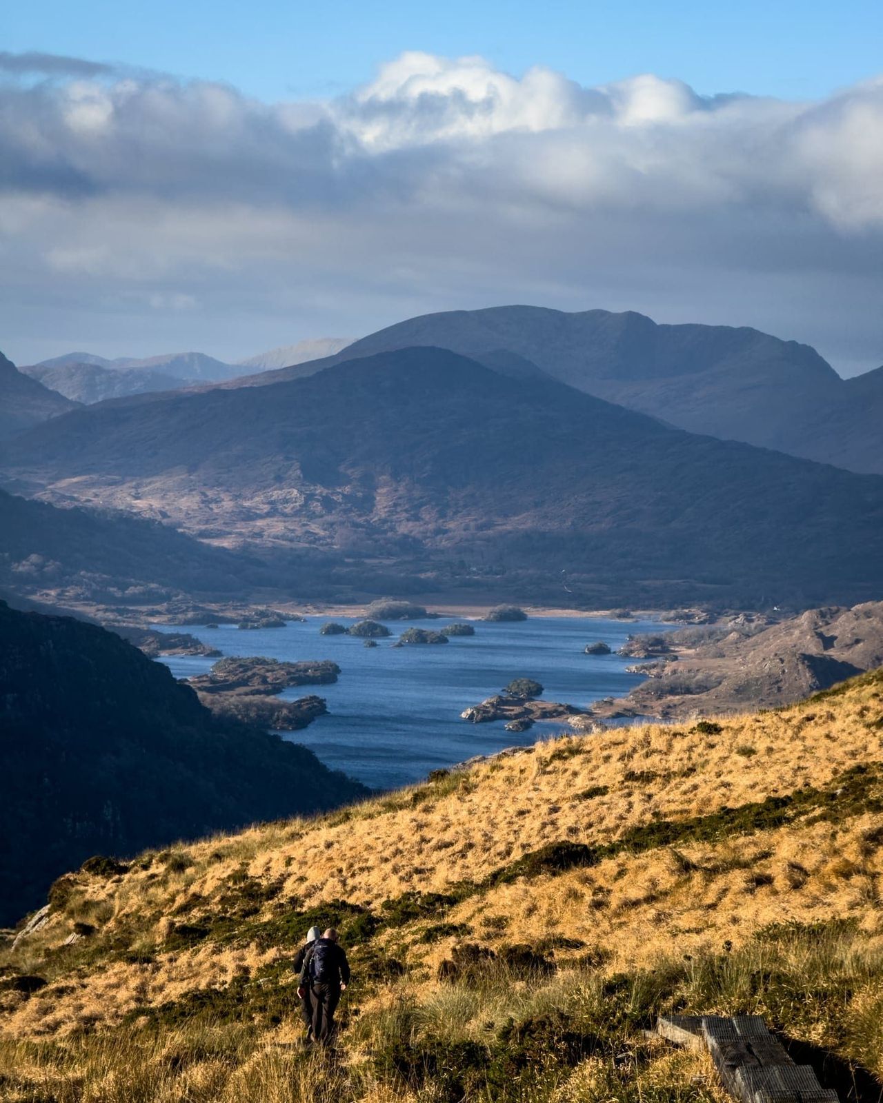 The Killarney lakes and mountains seen from high ground on Torc